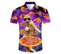 RAISEVERN Camicia Uomo Pancake Gatto Galassia Vintage Casual Brutte Camicie Funky Stampa 3D Divertente Camice Hippie Festa Regalo, M
