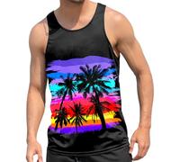 RAISEVERN Canotte Uomo Palme Arcobaleno 3D Stampata Collo Rotondo Sportivo Casual Senza Manica Estate Estivo Magliette, XL