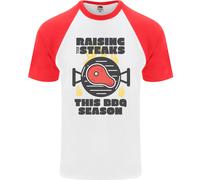 Raising The Steaks Maglietta Da Baseball S/S Divertente Per Uomo BBQ