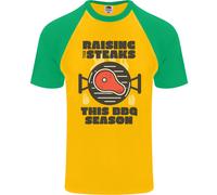 Raising The Steaks Maglietta Da Baseball S/S Divertente Per Uomo BBQ