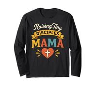Raising Tiny Discepoles Mama Christian Mom Faith Retro Design Maglia a Manica