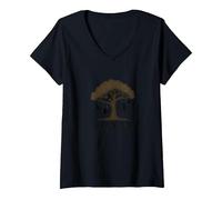 Raising Wild Things: Sagoma di Albero Bambini Giocoso Maglietta con Collo a V, Donna, Nero, XXL