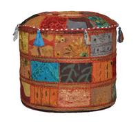 Rajasthali Cuscino di copertura per sgabello indiano vintage ottomano impreziosito da ricami e patchwork (46x33 cm)