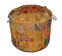 Rajasthali Indiano ottomano Impreziosito Vintage con Ricamo e Patchwork Poggiapiedi Piano Cuscino, 46 x 33 cm