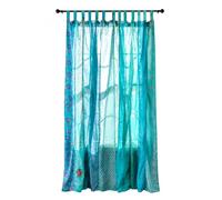 Rajbhoomi Handicrafts Indian Old Sari Turchese Colore Tenda Porta Drape Finestra Decor Sari Hippie Riciclare Tende 84 inches Long