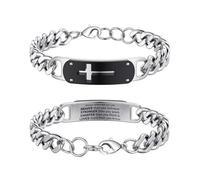 Rajputana Bracciale da uomo a forma di croce, in acciaio inox color argento, catena cubana con versi della Bibbia, regolabile, 17,8 - 21,5 cm, idea regalo per uomini e ragazzi, 8.5 inches, Acciaio