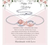 Rajputana Braccialetto in argento Sterling per 21°, 30°, 40°, 50°, 60°, 70° compleanno, regalo per donne, braccialetto regolabile da donna, regalo per mamma, figlia, nonna, amica, con biglietti