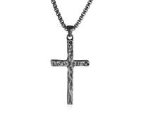 Rajputana Collana vintage in acciaio inossidabile con ciondolo a croce martellata per uomini e ragazzi collana antiruggine per uomo battesimo cristiano festa del papà, regali di Pasqua per ragazzi