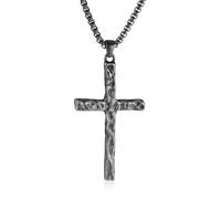 Rajputana Collana vintage in acciaio inossidabile con ciondolo a croce martellata per uomini e ragazzi collana antiruggine per uomo battesimo cristiano festa del papà, regali di Pasqua per ragazzi