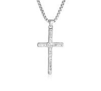 Rajputana Collana vintage in acciaio inossidabile con ciondolo a croce martellata per uomini e ragazzi collana antiruggine per uomo battesimo cristiano festa del papà, regali di Pasqua per ragazzi