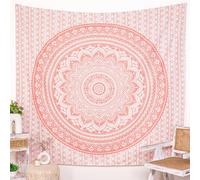 RAJRANG Arazzo con mandala con elefante, in cotone, da appendere alla parete, arazzo hippy, da spiaggia, per dormitorio universitario, lenzuolo boho boho, colore oro rosa, 213 x 229 cm
