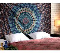 RAJRANG Arazzo mandala blu bohémien 228x213 cm Copriletto appeso a parete in cotone Hippie Pavone Arazzi da parete