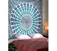 RAJRANG Arazzo Mandala Pavone - 229X213 cm - Blu - Arazzi Grandi da Appendere a Parete Hippie Indiano, Copriletto da Parete Queen Bohemian, Arte Decorativa, Arazzi da Spiaggia