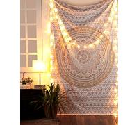 RAJRANG Arazzo Ombre - Bianco e Oro - 127x152 Cm - Arazzi Mandala dorati da parete - Elegante telo mare decorazione Boho room