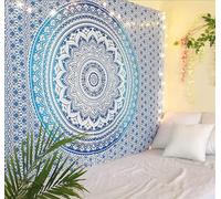 RAJRANG BRINGING RAJASTHAN TO YOU Arazzo da parete con mandala in cotone blu, 228 x 213 cm, hippie, decorativo, grande