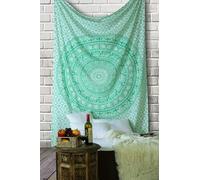 RAJRANG BRINGING RAJASTHAN TO YOU Arazzo verde hippie, 76,2 x 101,6 cm, mandala con elefante bohémien, decorazione dormitorio, meditazione, arazzo in cotone bohémien