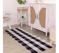 RAJRANG Buffalo Plaid Runner Tappeto 6 x 15 cm, Zerbino in cotone, lavabile a mano, runner per corridoio, a scacchi, per interni ed esterni, decorazione per casa colonica, cucina, nero e bianco