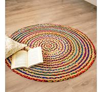 RAJRANG Chindi Tappeto rotondo in iuta, 122 cm, in cotone intrecciato a mano, tappeto per soggiorno, camera da letto, decorazione per la casa