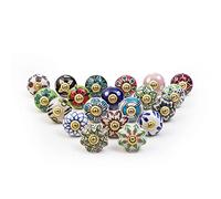 RAJRANG Pacco da 20 pomelli multicolori in ceramica per mobili e cassetti dipinti a mano in stile antico boho, ideali per armadietti e cassetti