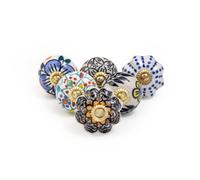 RAJRANG Pomelli in ceramica per armadietto, cassettiera e mobili, dipinti a mano antichi, boho, pomelli per armadietto, multicolore, confezione da 6