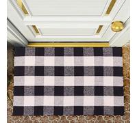RAJRANG Buffalo Plaid Tappeto 5 'x 4.3' Cotone Zerbino Lavabile Tessuto a Mano a Scacchi Tappeto per interni ed esterni Decorazione Casale Anteriore Portico Cucina Ingresso - Nero e Bianco