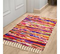 RAJRANG Tappeto Chindi Multicolore per Soggiorno, Rettangolo 80x50 cm Polar Chindi, Pavimento Fatto a Mano Piccoli Tappeti Etnici Indiani Morbidi Riciclati Reversibili Resistenti