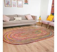 RAJRANG Tappeto colorato tessuto a mano per soggiorno domestico 152x91 cm Tappeto multicolore Tappeto ovale fatto a mano per interni ed esterni in iuta chindi
