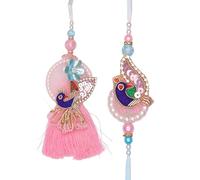 Rakhi Bhaiya Bhabhi Set of 2 For Brother Bhabhi Rakhi Lumba set Couple Pair Thread Bracelet for Raksha Bandhan Set Bracelets and Rakhee Gift Card for Brother Sister Indian Traditional Festival