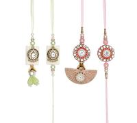 Rakhi Bhaiya Bhabhi veera set Rakhi Lumba Set Couple Pair with dora for Brother Bhabhi set of 4 Family Rakhee Card Gift Pack Thread Bracelet Dori for Raksha Bandhan Indian Traditional Festival
