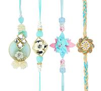 Rakhi Bhaiya Bhabhi veera set Rakhi Lumba Set with dora for Brother Bhabhi set of 4 Family Rakhee Card Gift Pack Thread Bracelet Dori Kalwa for Raksha Bandhan Indian Traditional Festival