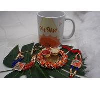 Rakhi in ceramica con tazza da caffè, regalo per Rakshabandhan, regalo Rakhi per fratello con tazza da caffè stampata in ceramica per fratello e sorella