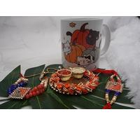 Rakhi in ceramica con tazza da caffè, regalo per Rakshabandhan, regalo Rakhi per fratello con tazza da caffè stampata in ceramica per fratello e sorella