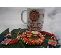 Rakhi in ceramica con tazza da caffè, regalo per Rakshabandhan, regalo Rakhi per fratello con tazza da caffè stampata in ceramica per fratello e sorella