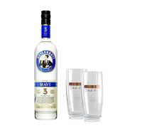 RAKI Beylerbeyi | Set di 1 bottiglia di Mavi Raki turco 70cl + 2 bicchieri da Raki | Brandy turco aromatizzato all'anice - 100% uva fresca - senza zuccheri aggiunti