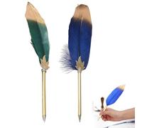 Rakiuty Penne Retrò,Penne A Sfera Retrò,Penne Per Stili Creativi,Calligrafia Stilografica,Penna a Sfera in Piuma,Penne a Sfera con Piume,Penna Piuma D'oca Set,Cute Feather Pen (Verde Scuro+Blu Scuro)
