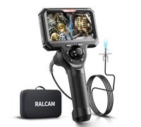 Ralcam Telecamera Endoscopica 360° con Luce, Doppia Telecamera 6,5mm, Display HD 5", IP67, Cavo Semi-Rigido 1,5M, 6+1 LED, per Tubi, Auto e Uso Industriale