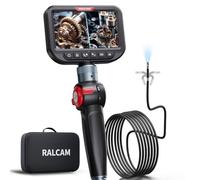 Ralcam Telecamera endoscopica con luce, fotocamera endoscope con testa mobile a 180°, doppia sonda da 8,5 mm, display HD 5", telecamera di ispezione IP67, impermeabile, camera tubolare con cavo