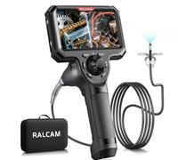Ralcam Telecamera endoscopica con luce, fotocamera endoscope con testa mobile a 360°, doppia sonda da 6,5 mm, display HD 5", telecamera di ispezione IP67, impermeabile, camera tubolare con cavo