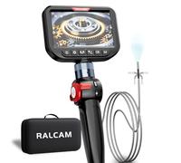 Ralcam Telecamera Endoscopica con Luce, Testa Orientabile a 210°, Sonda da 3.9 mm, Schermo HD da 5", IP67 Impermeabile, Cavo a Spirale in Acciaio 1,5 m, Telecamera di Ispezione per Auto, Tubi e Casa