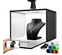 RALENO Light Box Fotografia, 40,6 x 30,5 cm, kit tenda per riprese (CRI> 95 | 112 LED | Luminosità regolabile 24 W | 6 sfondi) per gioielli, orologi, cosmetici