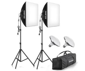 RALENO Softbox 2 x 50W LED Softbox Set per Studio Fotografico, 2 x 50x50 cm, Luce Fotografica con Lampadina da 5500K e Treppiedi, Lampada Fotografica per Ritratti