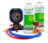 Ralertreik Confezione benzina V2 Gas Refrigerante Organico Sostituto R22/R407/R32 e R410A (2 Bottiglie + Manometro + Chiave)