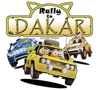 Rally to Dakar: Two Cats in their yellow car racing across the desert