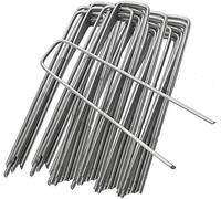 Ram® - 100 picchetti zincati a forma di U, in argento, per prato e prato, a forma di U, per controllo delle erbacce, membrana, tessuto da giardino, rete artificiale, 15,2 cm