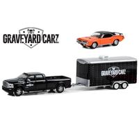 RAM 2500 + Trailer + 1970 Plymouth Cuda 340 - black / orange - Greenlight 1:64