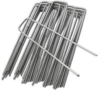 Ram® 50 picchetti zincati argentati per prato, picchetti per prato a forma di U, per controllo delle erbacce, membrana, tessuto da giardino, reti da giardino, erba artificiale, 15,2 cm