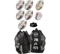 Ram Rugby Set di palline da allenamento, misura 5/4/3, con presa 3D e cucito a mano, con supporto per palla e borsa per il trasporto (All Size 5)