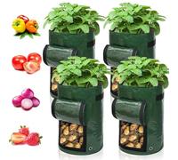 Ram® - Set di 4 sacchetti per la coltivazione di patate da 7 galloni per piante da giardino, per patate, carote, pomodori, cetrioli e altre verdure, in polietilene verde completo