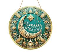 Ramadan Decorazione da parete, 1 pezzo rotondo Ramadan Kareem Decorazione in legno, decorazione per feste musulmane Islam Eid Mubarak