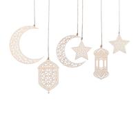 Ramadan Eid Mubarak - 6 ciondoli decorativi in legno Ramadan, decorazione per la casa, moschea, decorazione per feste, 20 x 20 cm, colore giallo, per porte, pareti, finestre, decorazioni tradizionali